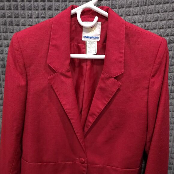 VTG Red Blazer Jacket SzSm Union Made USA Shoulder Pads Academic Office Career - Picture 3 of 14
